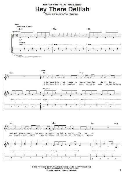 Hey There Delilah - Guitar TAB, New, Main