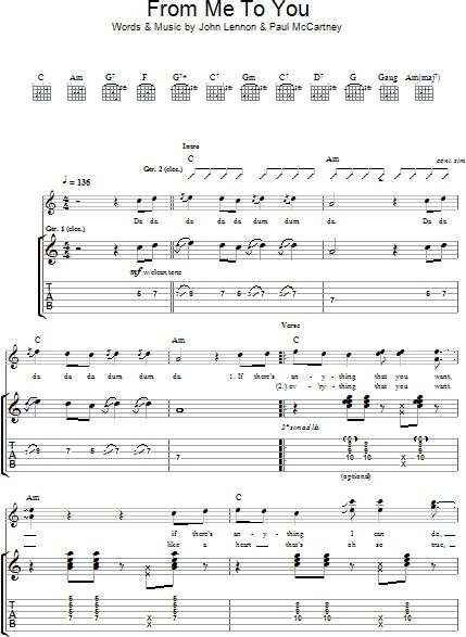 From Me To You Guitar Tab Zzounds