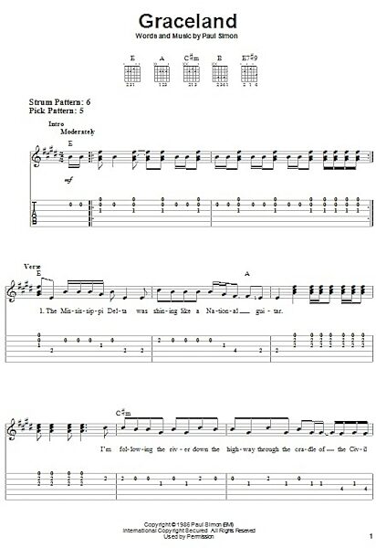 Graceland - Easy Guitar with TAB, New, Main
