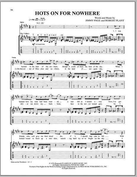 Hots On For Nowhere - Guitar TAB, New, Main