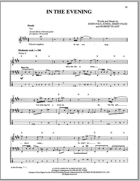 In The Evening - Bass Tab, New, Main