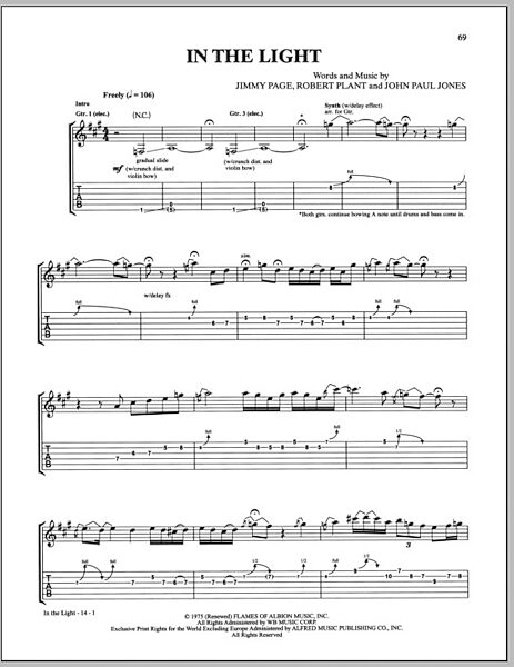 In The Light - Guitar TAB, New, Main