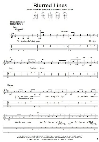 Blurred Lines - Easy Guitar with TAB, New, Main