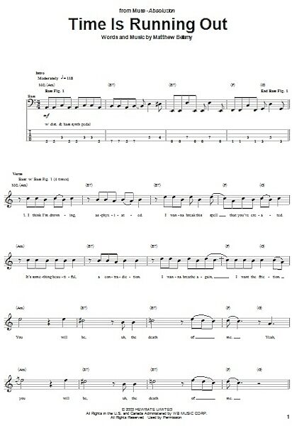 Time Is Running Out - Bass Tab, New, Main