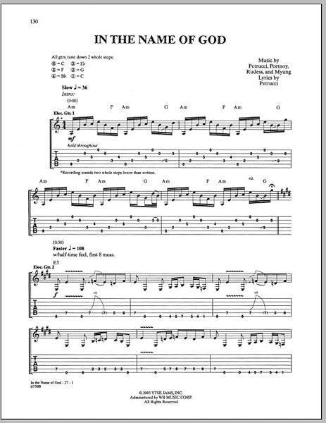 In The Name Of God - Guitar TAB, New, Main