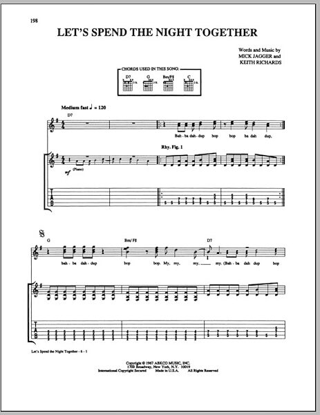 Let's Spend The Night Together - Guitar TAB, New, Main