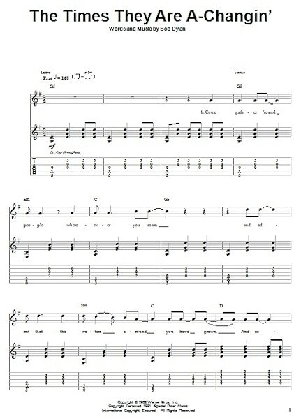 The Times They Are A-Changin' - Guitar Tab Play-Along, New, Main