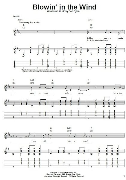Blowin' In The Wind - Guitar Tab Play-Along, New, Main