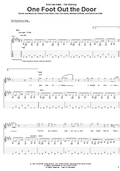 One Foot Out The Door - Guitar TAB, New, Main