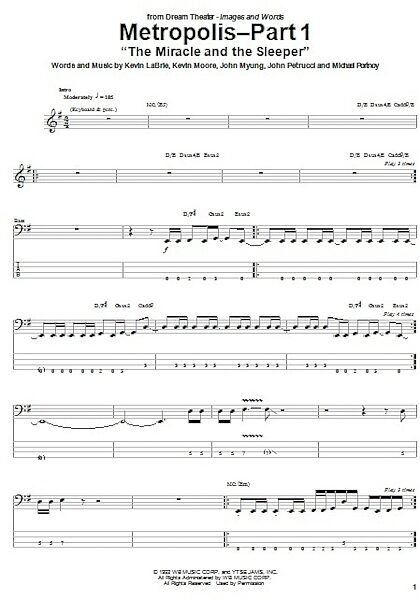 Metropolis-Part 1 "The Miracle And The Sleeper" - Bass Tab, New, Main