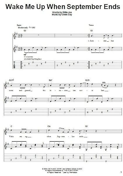 Wake Me Up When September Ends - Guitar Tab Play-Along, New, Main