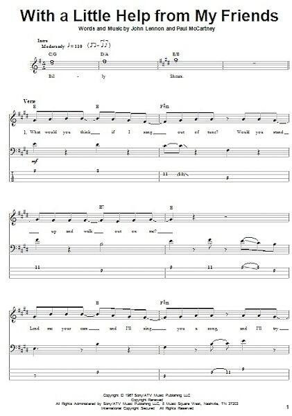 With A Little Help From My Friends - Bass Tab, New, Main