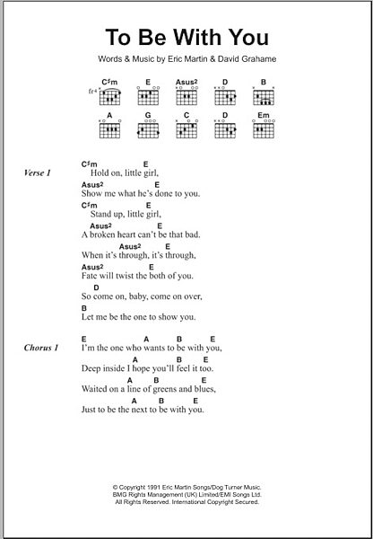 To Be With You - Guitar Chords/Lyrics, New, Main