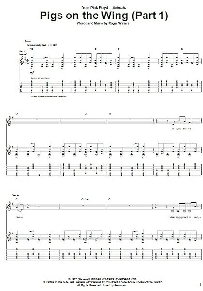 Pigs On The Wing (Part 1) - Guitar TAB, New, Main