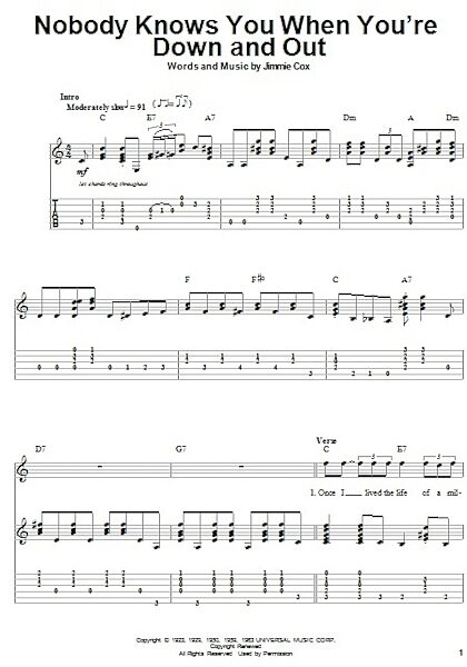 Nobody Knows You When You're Down And Out - Guitar Tab Play-Along, New, Main