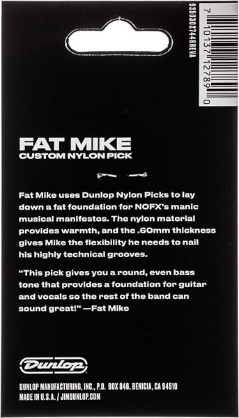 Dunlop Fat Mike Custom Nylon Guitar Pick, 44P060FM, Action Position Back