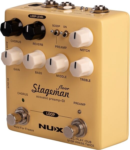 NUX Stageman Floor Acoustic Preamp Pedal with Looper, New, Angled Front