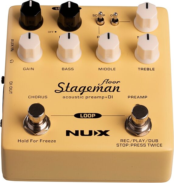NUX Stageman Floor Acoustic Preamp Pedal with Looper, New, Angled Front