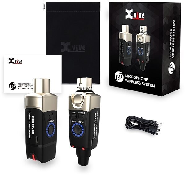 Xvive U3 Digital Plug-On Wireless System for XLR Dynamic Microphones, Black, Package Contents