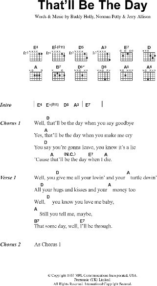 That Ll Be The Day Guitar Chords Lyrics Zzounds