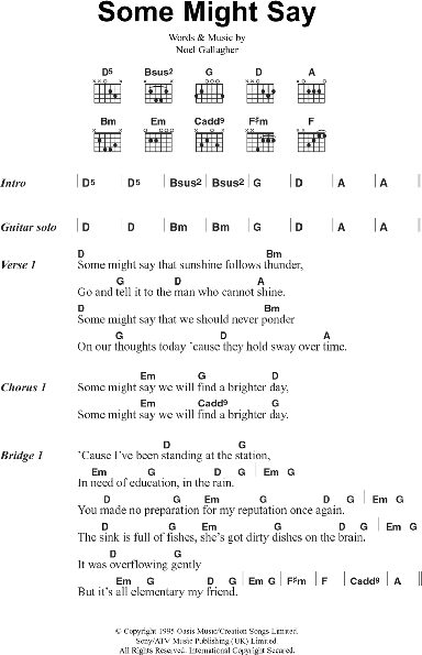 Some Might Say Guitar Chords Lyrics Zzounds