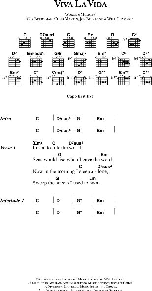 Viva La Vida Guitar Chords Lyrics Zzounds