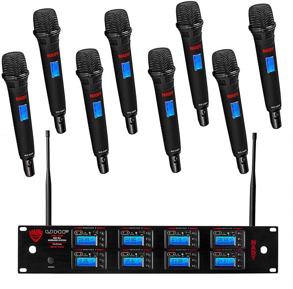 Nady 8W-1KU HT 8-Channel Handheld Wireless Microphone System, Band 3 (520.0-544.9 MHz), Warehouse Resealed, Action Position Front