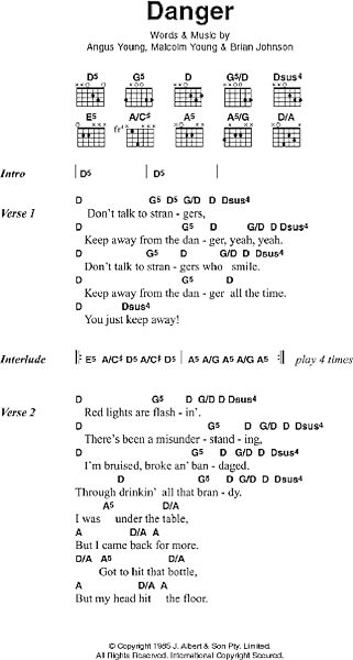 Danger Guitar Chords Lyrics Zzounds