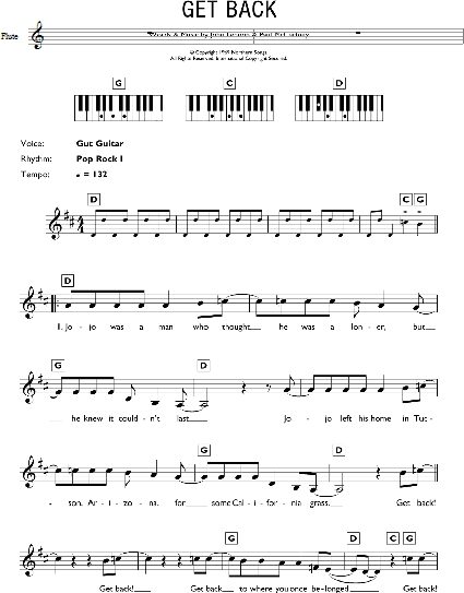 Get Back Piano Chords Lyrics Zzounds