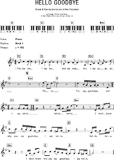 Hello Goodbye Piano Chords Lyrics Zzounds