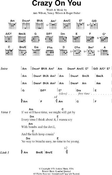 Crazy On You Guitar Chords Lyrics Zzounds