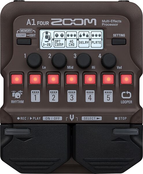 Zoom A1-FOUR Acoustic Multi-Effects Pedal, New, Action Position Front