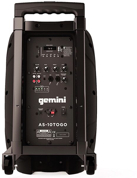 Gemini AS-10TOGO Powered Bluetooth Speaker, New, Back