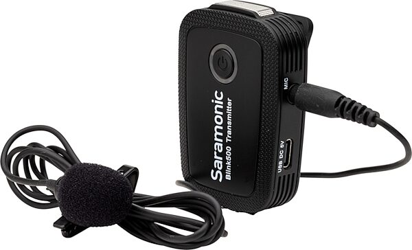Saramonic Blink 500 TX Wireless Transmitter with Lavalier Microphone, Black, Action Position Side