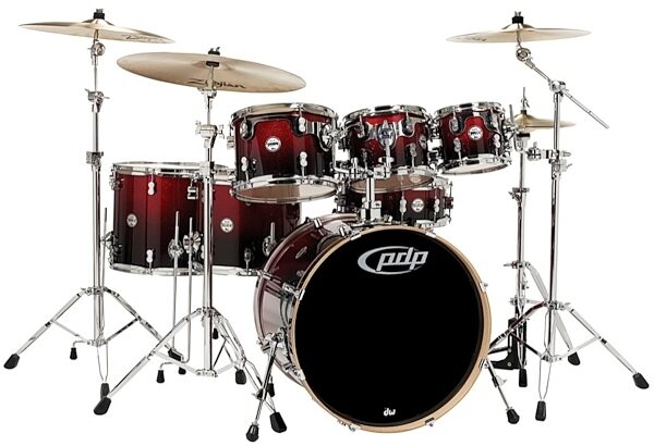 Pacific Drums Concept Maple Drum Shell Kit, 7-Piece, Cherry to Black Sparkle Fade, Cherry to Black Sparkle Fade