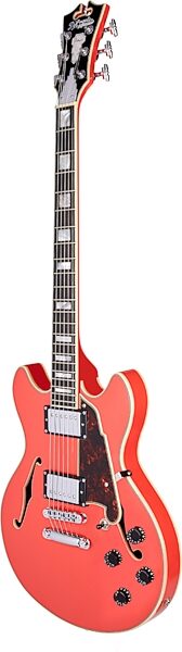 D'Angelico Premier Mini DC Stopbar Electric Guitar (with Gig Bag), Fiesta Red, Angled Front