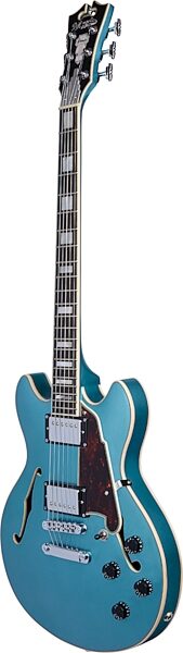 D'Angelico Premier Mini DC Stopbar Electric Guitar (with Gig Bag), Angled with head Front