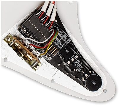 EMG DG20 David Gilmour Wired Pickguard, Pearl White with White Knobs, Back - Detail