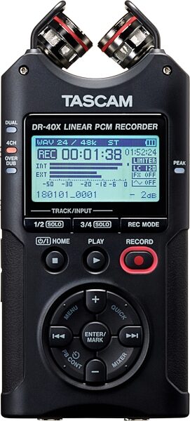 TASCAM DR-40X 4-Track Handheld Digital Audio Recorder and USB Audio Interface, New, Detail Front
