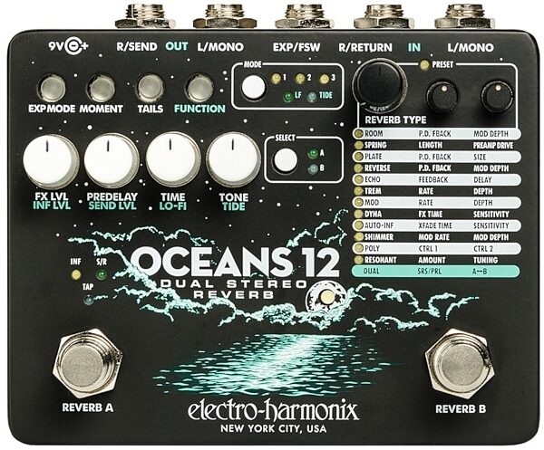 Electro-Harmonix Oceans 12 Dual-Stereo Reverb Pedal, New, Main