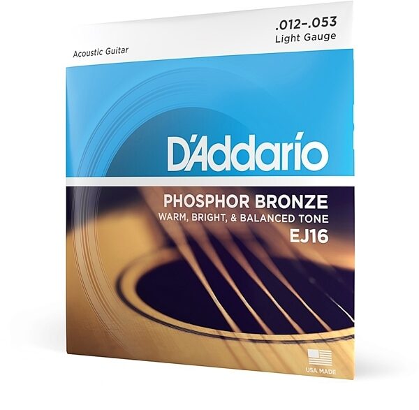 D'Addario EJ16 Phosphor Bronze Acoustic Guitar Strings (Light, 12-53), Single Set, main