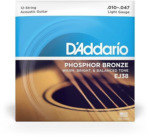 D'Addario EJ38 12-String Phosphor Bronze Acoustic Guitar Strings (Light, 10-47), New, main