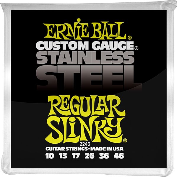 Ernie Ball Regular Slinky Stainless Steel Electric Guitar Strings, 10-46, 2246, Action Position Back