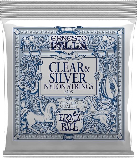 Ernie Ball Clear and Silver Ernesto Palla Nylon Acoustic Strings, 28-42, Medium, Action Position Back