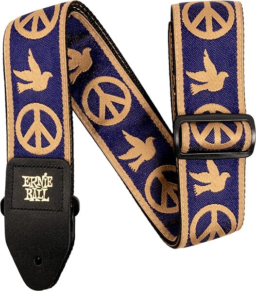 Ernie Ball Jacquard Guitar Strap, Navy Blue and Beige Peace Love Dove, Action Position Back