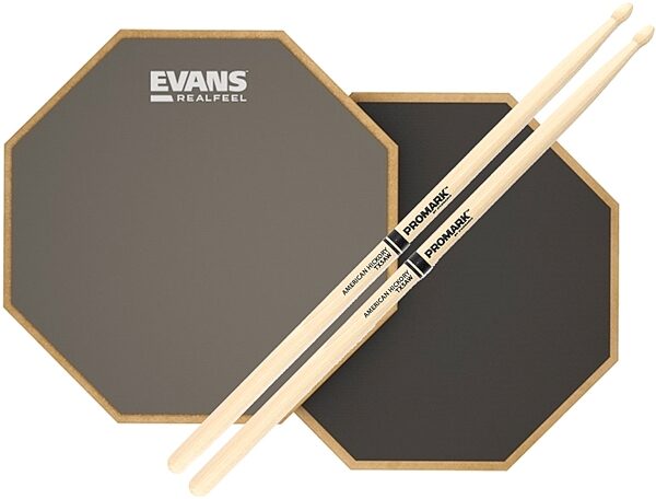 Evans 2-Sided RealFeel Practice Pad, 6&quot;, with 5AW Sticks, pack