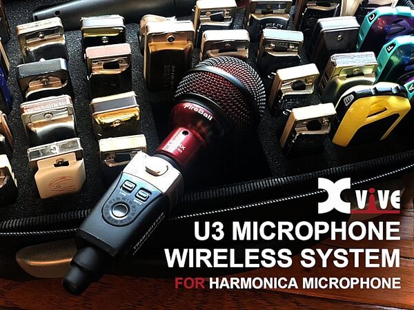 Xvive U3 Digital Plug-On Wireless System for XLR Dynamic Microphones, Black, In Use -- For Harmonica