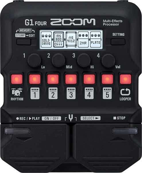 Zoom G1 FOUR Multi Effects Guitar Pedal, New, Angled Front