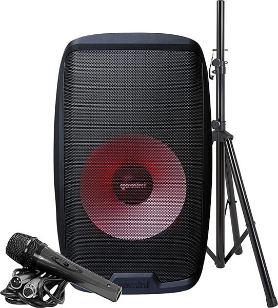Gemini AS-2115BT-LT Powered Bluetooth Loudspeaker with Light Show, With Stand, Action Position Back