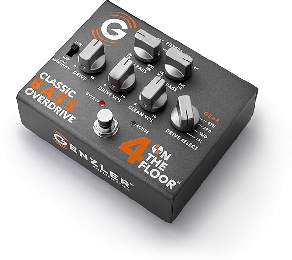 Genzler 4 on the Floor Classic Bass Guitar Overdrive Pedal, New, Angled Front